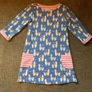 Girls Llama Pattern Striped Dress with Pockets